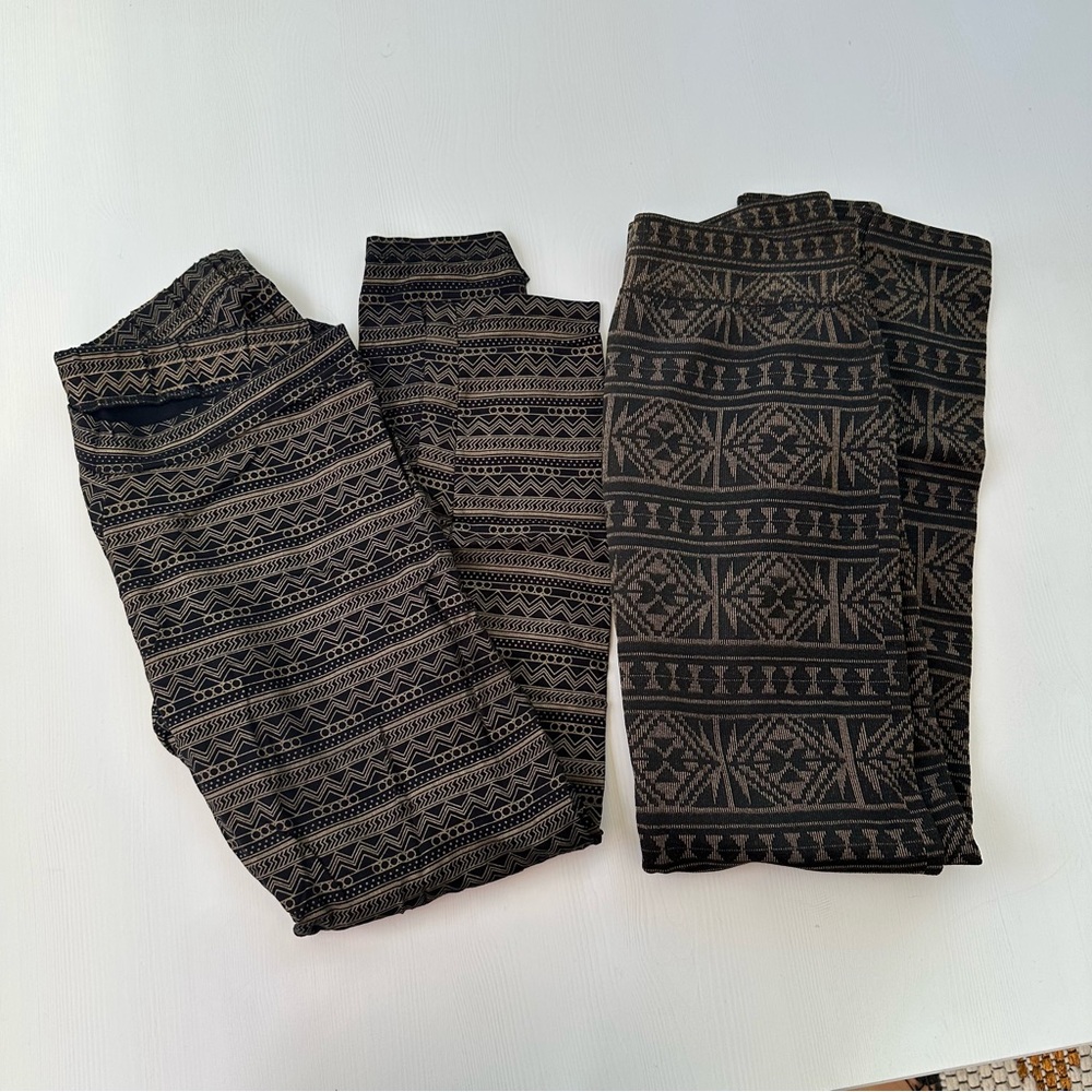 Lot Of 2 Geometric Patterned Black and Brown Leggings